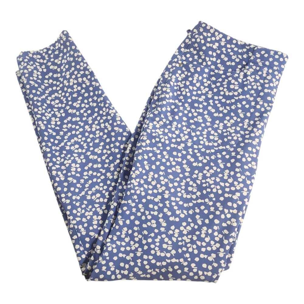 RLX Ralph Lauren Blue w/White Print Ankle Golf Pants Women's 10 Stretch Casual